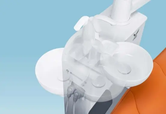 Gladent GD-S450 dental unit ceramic spittoon shown in inward rotating positions